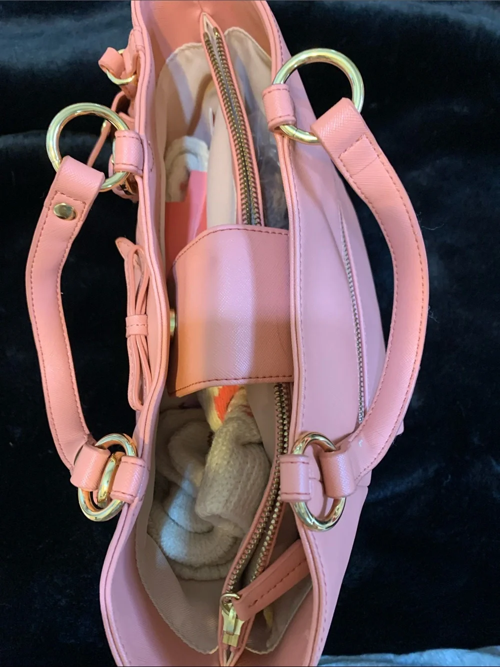 Samantha Vega Coral Tote with Bow Accent and Gold Hardware